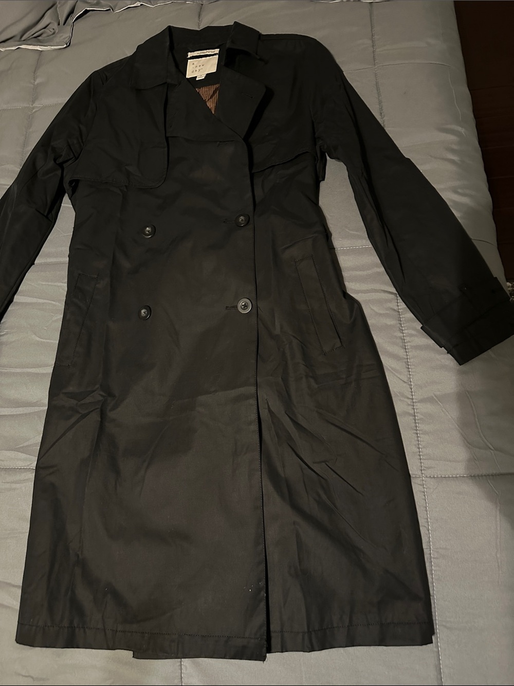 a new day Black Double-Breasted Trench Coat Size S very nice in great condition